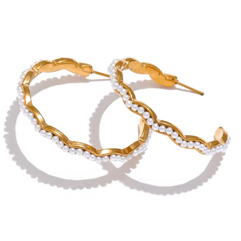 Pearl Hoop Earrings Stainless Steel